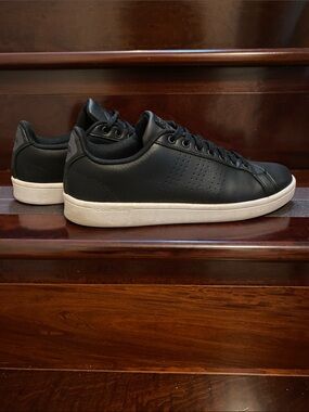 Men's Adidas Black Leather Low-Top Sneakers with White Sole